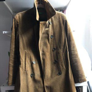 Bennetton Women's Vintage Double-Breasted Olive Green Corduroy Coat